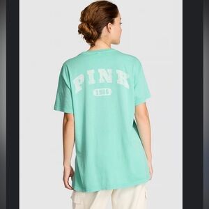 PINK Victoria's Secret Light Aqua Green Logo Tee